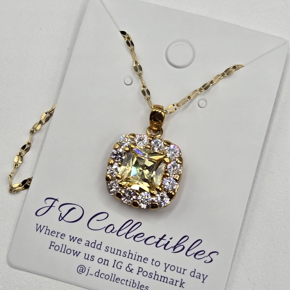 Gold Pendant Necklace Made w Swarovski Crystals Citrine & Clear - Picture 1 of 8